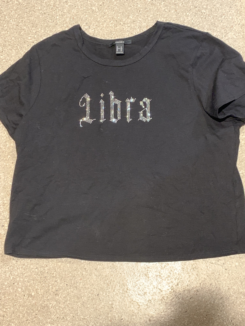 #695 "Forever21" NWOT Libra Rhinestone Graphic Tee - Black